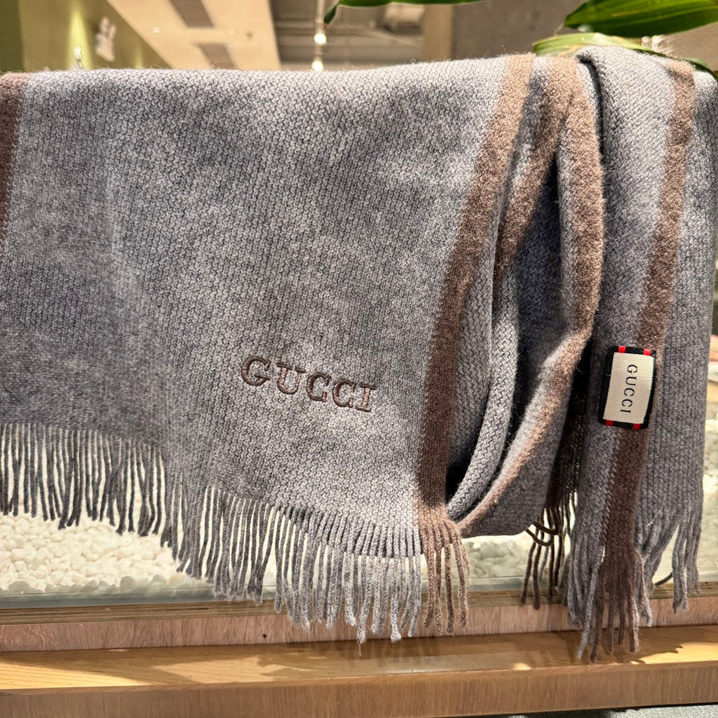 GUCCI SCARF 180 CM IN SMOKE GRAY MIX BROWN WOOL 403966