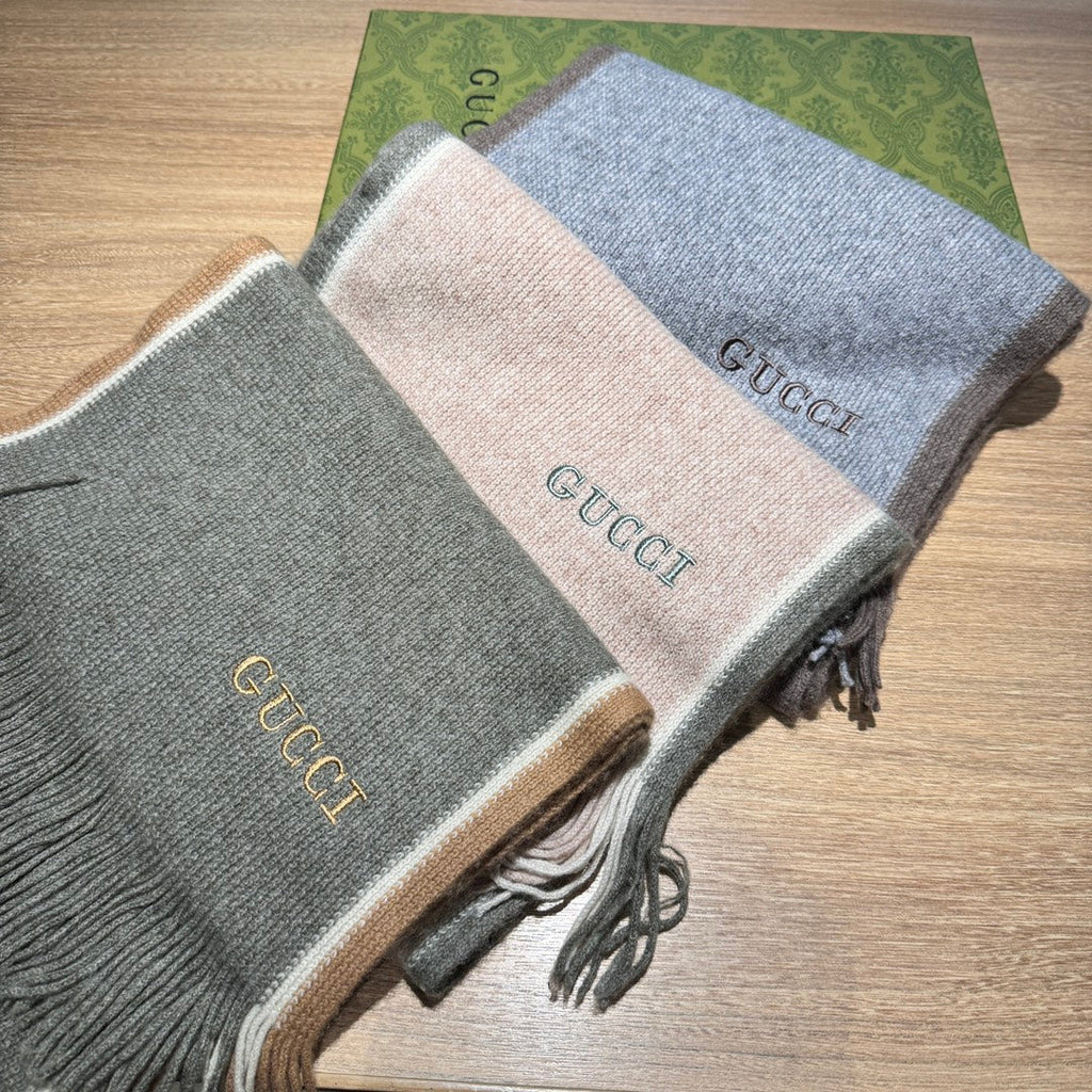 GUCCI SCARF 180 CM IN SMOKE GRAY MIX BROWN WOOL 403966