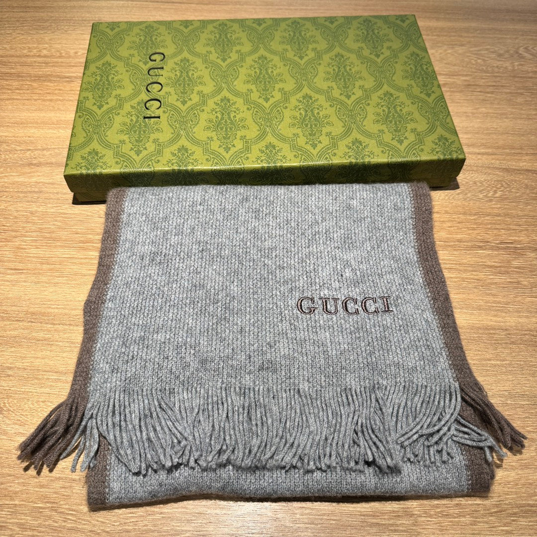 GUCCI SCARF 180 CM IN SMOKE GRAY MIX BROWN WOOL 403966