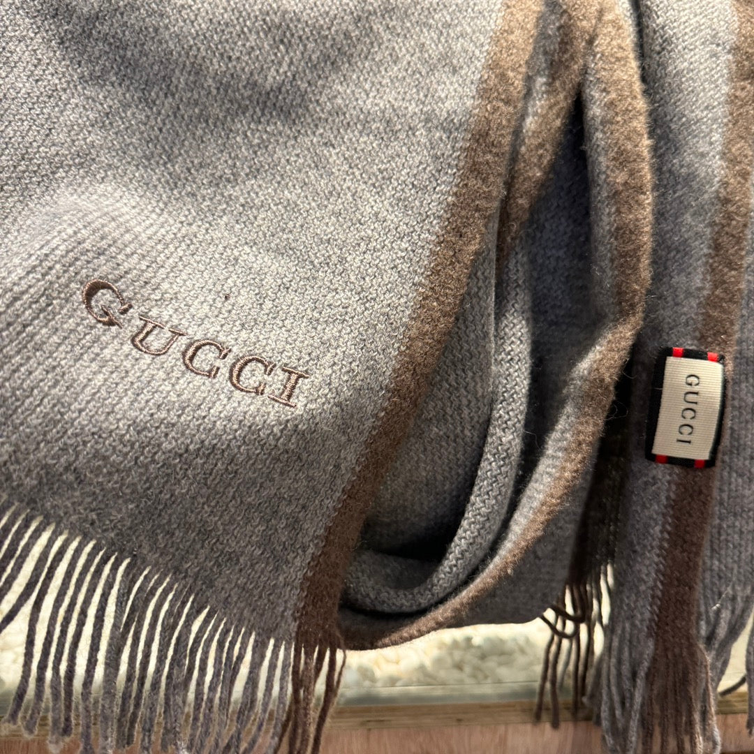GUCCI SCARF 180 CM IN SMOKE GRAY MIX BROWN WOOL 403966