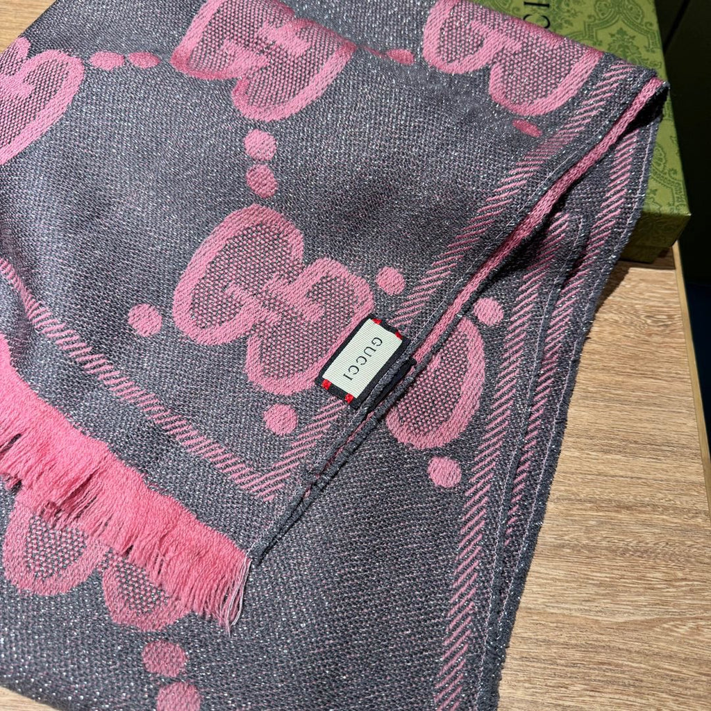 GUCCI SCARF 195 CM IN DARK PINK WOOL LAMÉ JACQUARD 403976