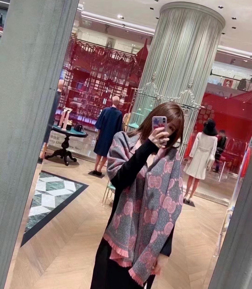 GUCCI SCARF 195 CM IN DARK PINK WOOL LAMÉ JACQUARD 403976