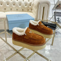 PRADA SUEDE LOAFER BRONZE BROWN WITH SHEARLING LINING