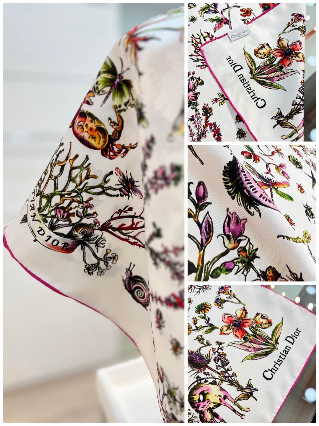 DIOR REVERSIBLE PRINTED SQUARE SCARF 90 CM IN WHITE SILK 7735868