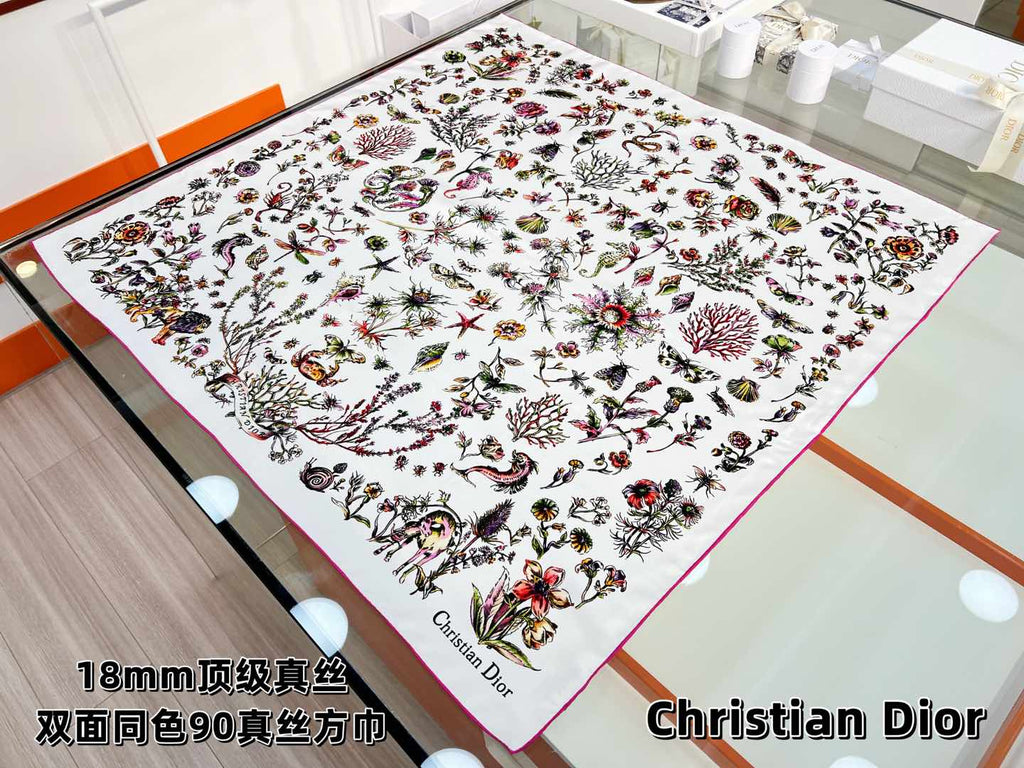 DIOR REVERSIBLE PRINTED SQUARE SCARF 90 CM IN WHITE SILK 7735868
