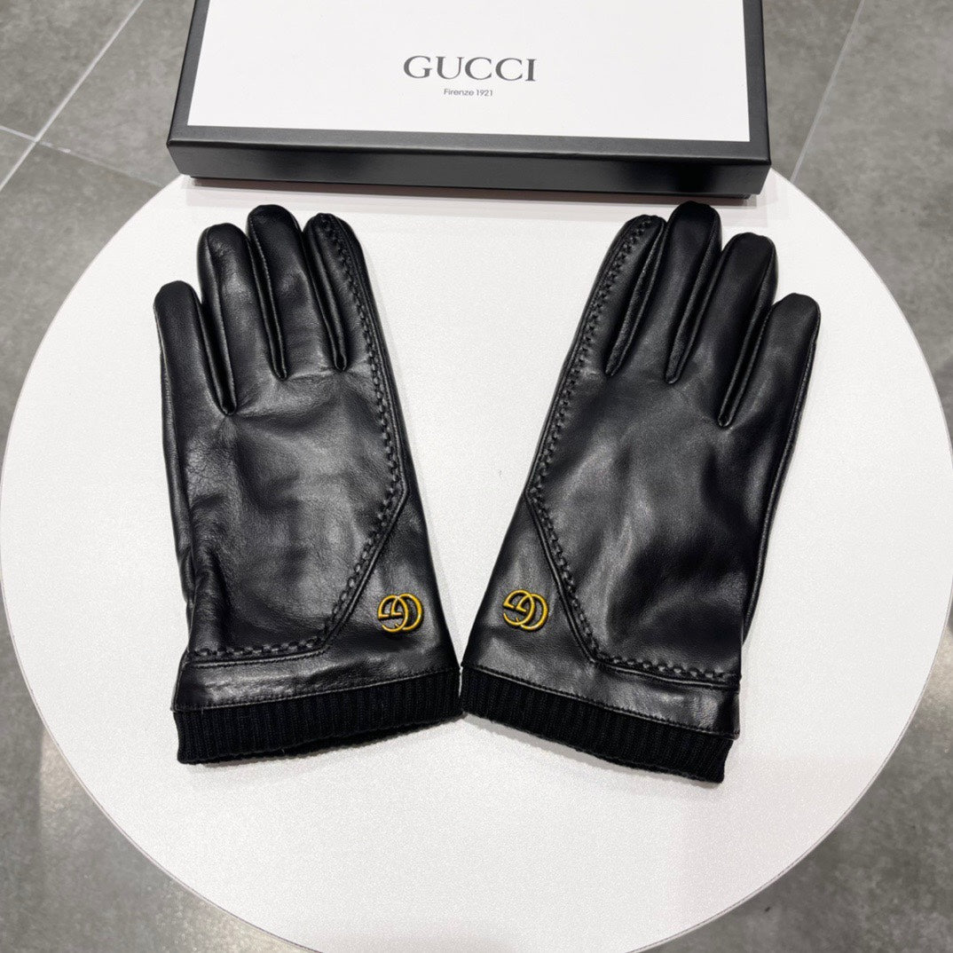GUCCI TOUCHSCREEN GLOVES IN BLACK LAMBSKIN MIX WOOL 130577