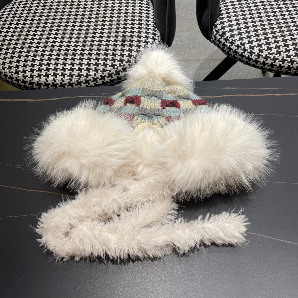 GUCCI BEANIE HAT IN COLORFUL WOOL AND RABBIT FUR 392114