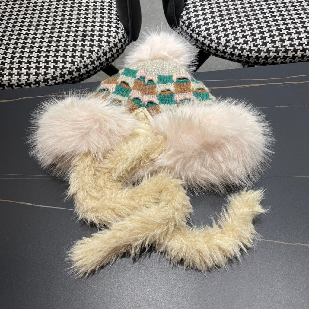 GUCCI BEANIE HAT IN COLORFUL WOOL AND RABBIT FUR 392116