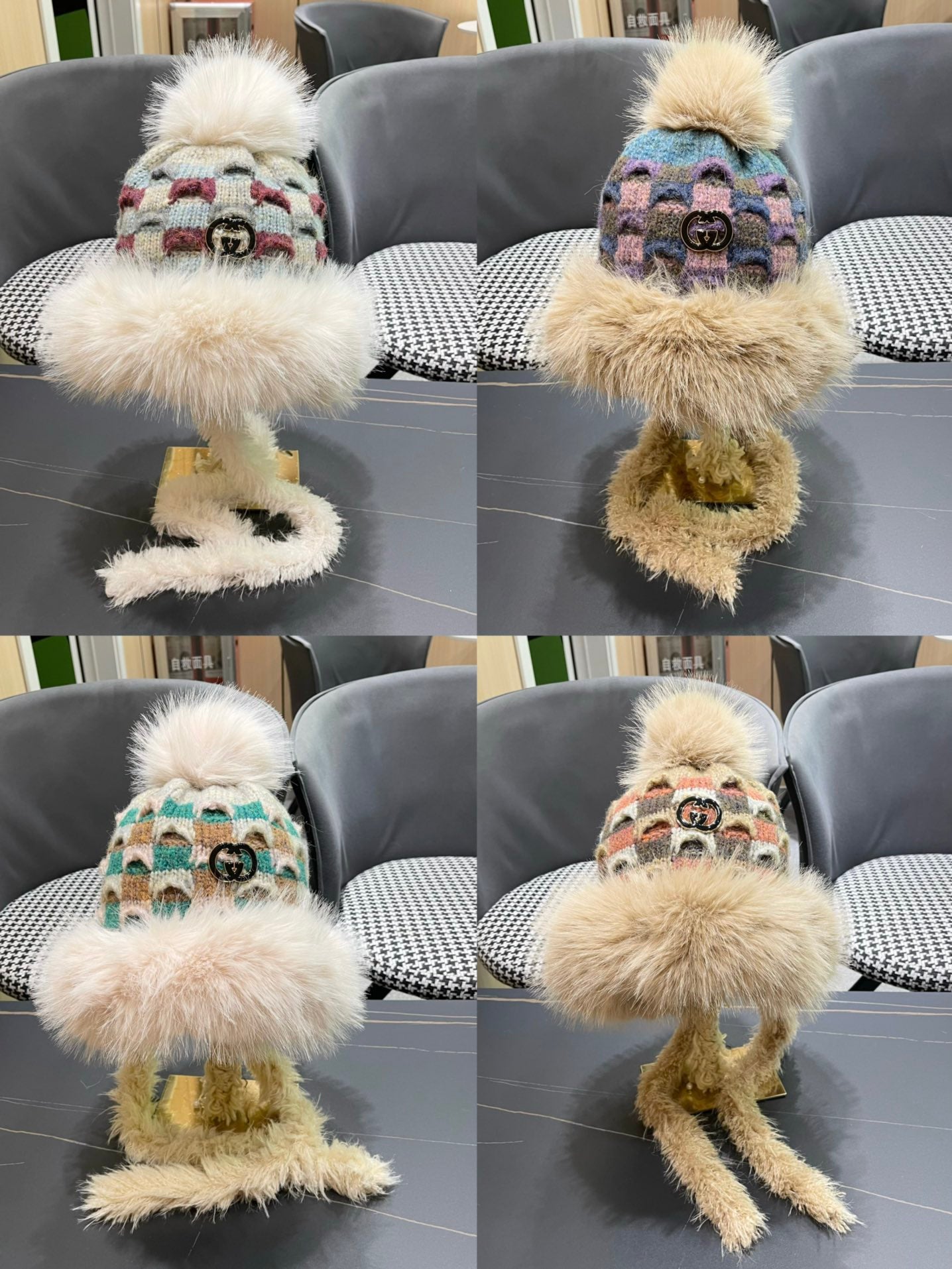 GUCCI BEANIE HAT IN COLORFUL WOOL AND RABBIT FUR 392116