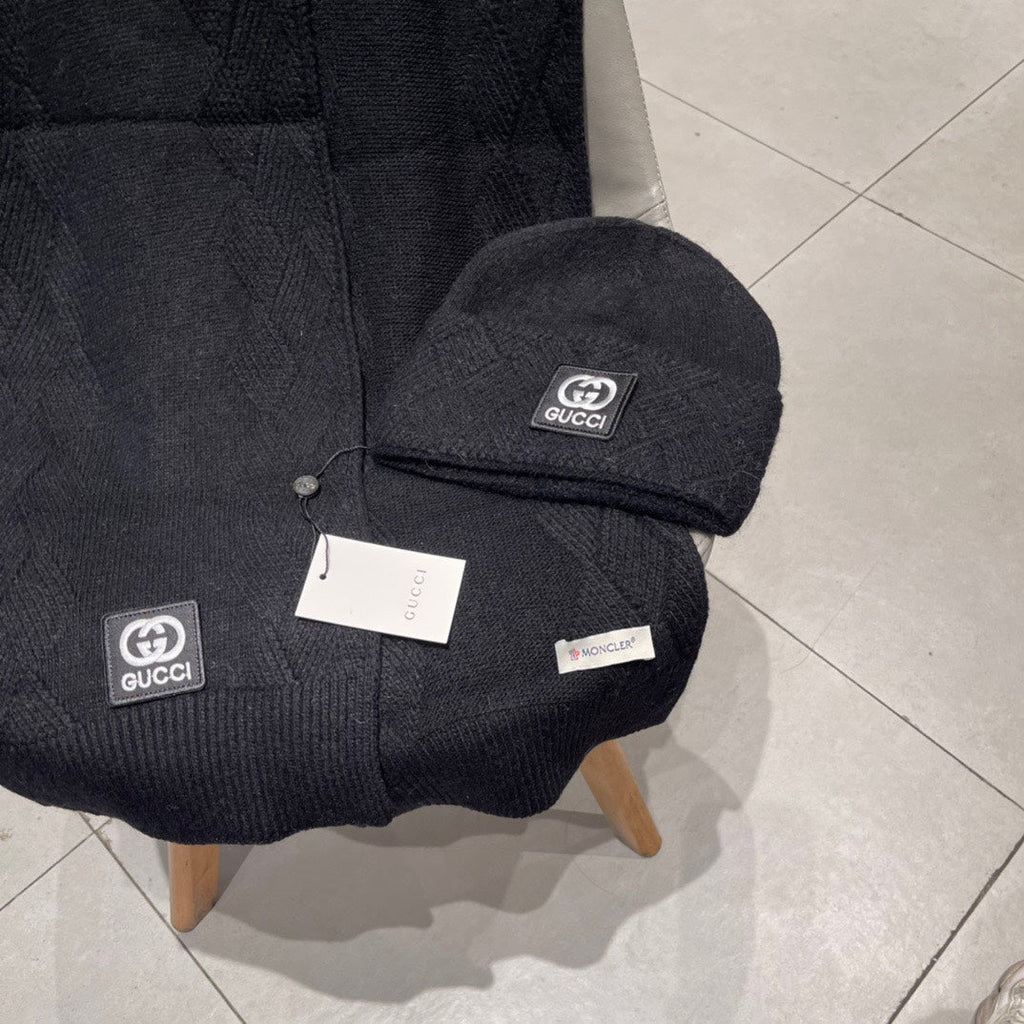 GUCCI SET SCARF AND HAT IN BLACK CASHMERE AND RABBIT FUR 397374