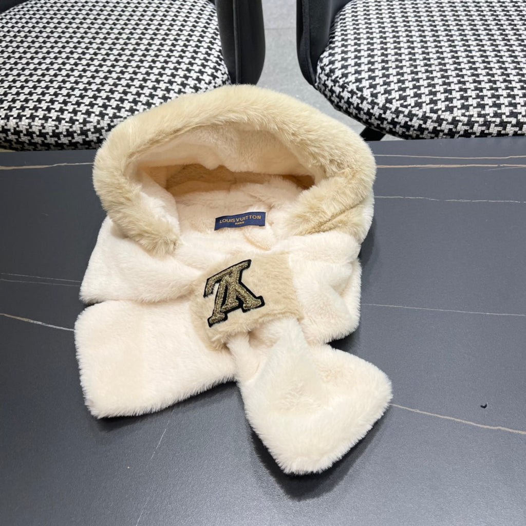 LOUIS VUITTON PLUSH EARMUFFS HAT IN BEIGE WOOL AND FOX FUR 403462