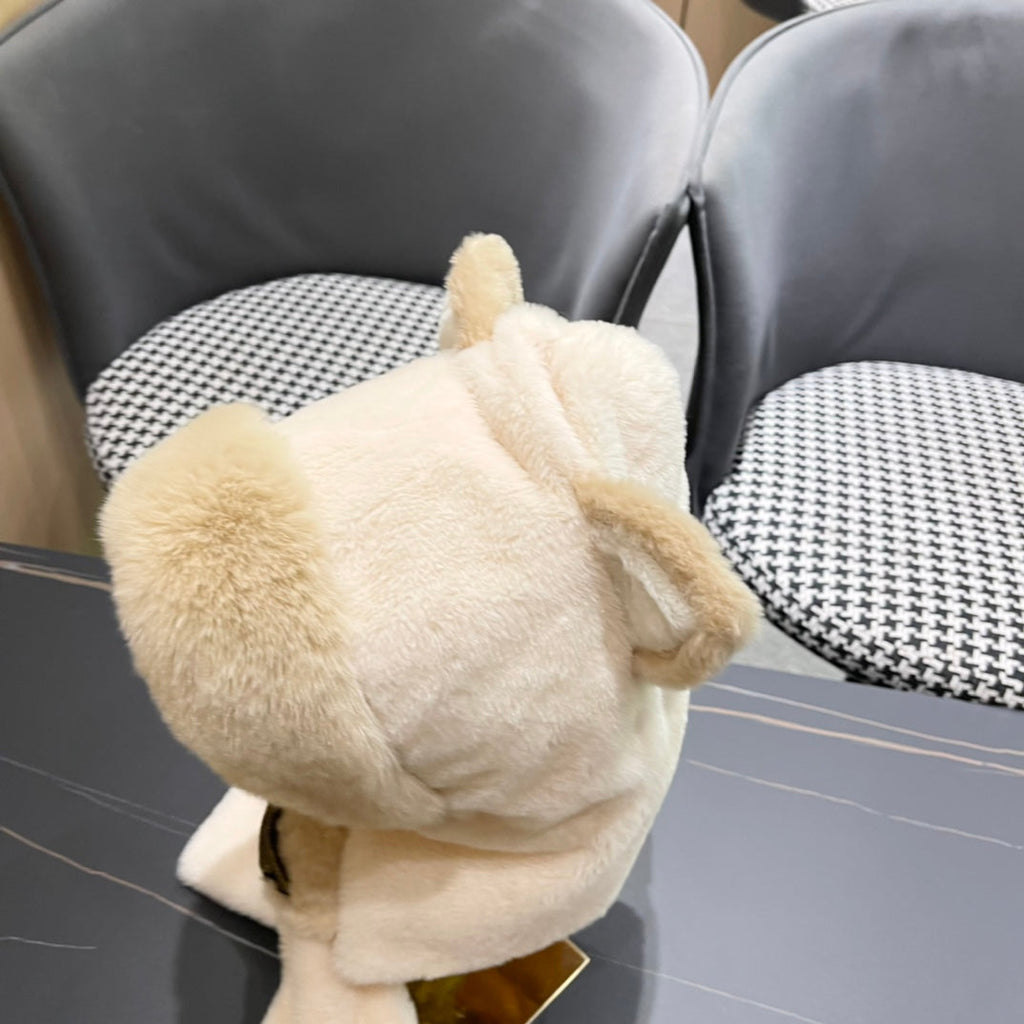 LOUIS VUITTON PLUSH EARMUFFS HAT IN BEIGE WOOL AND FOX FUR 403462