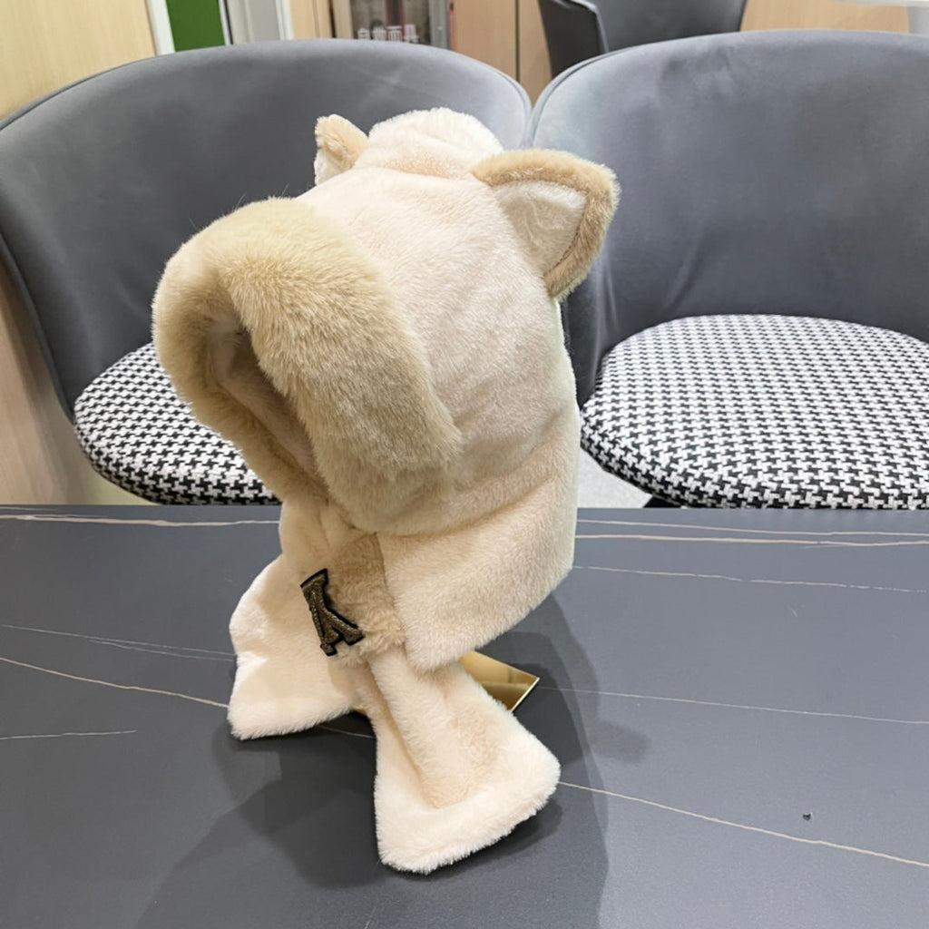 LOUIS VUITTON PLUSH EARMUFFS HAT IN BEIGE WOOL AND FOX FUR 403462