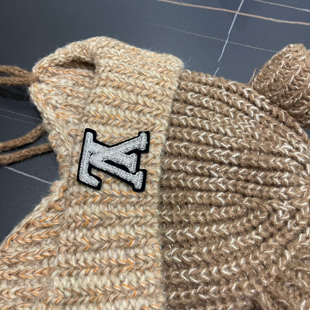LOUIS VUITTON KNITTED BEANIE HAT WITH CUTE EARS IN PEANUT BROWN WOOL 403485