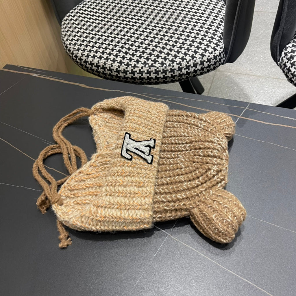 LOUIS VUITTON KNITTED BEANIE HAT WITH CUTE EARS IN PEANUT BROWN WOOL 403485