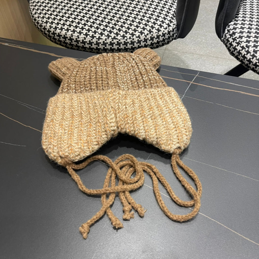 LOUIS VUITTON KNITTED BEANIE HAT WITH CUTE EARS IN PEANUT BROWN WOOL 403485
