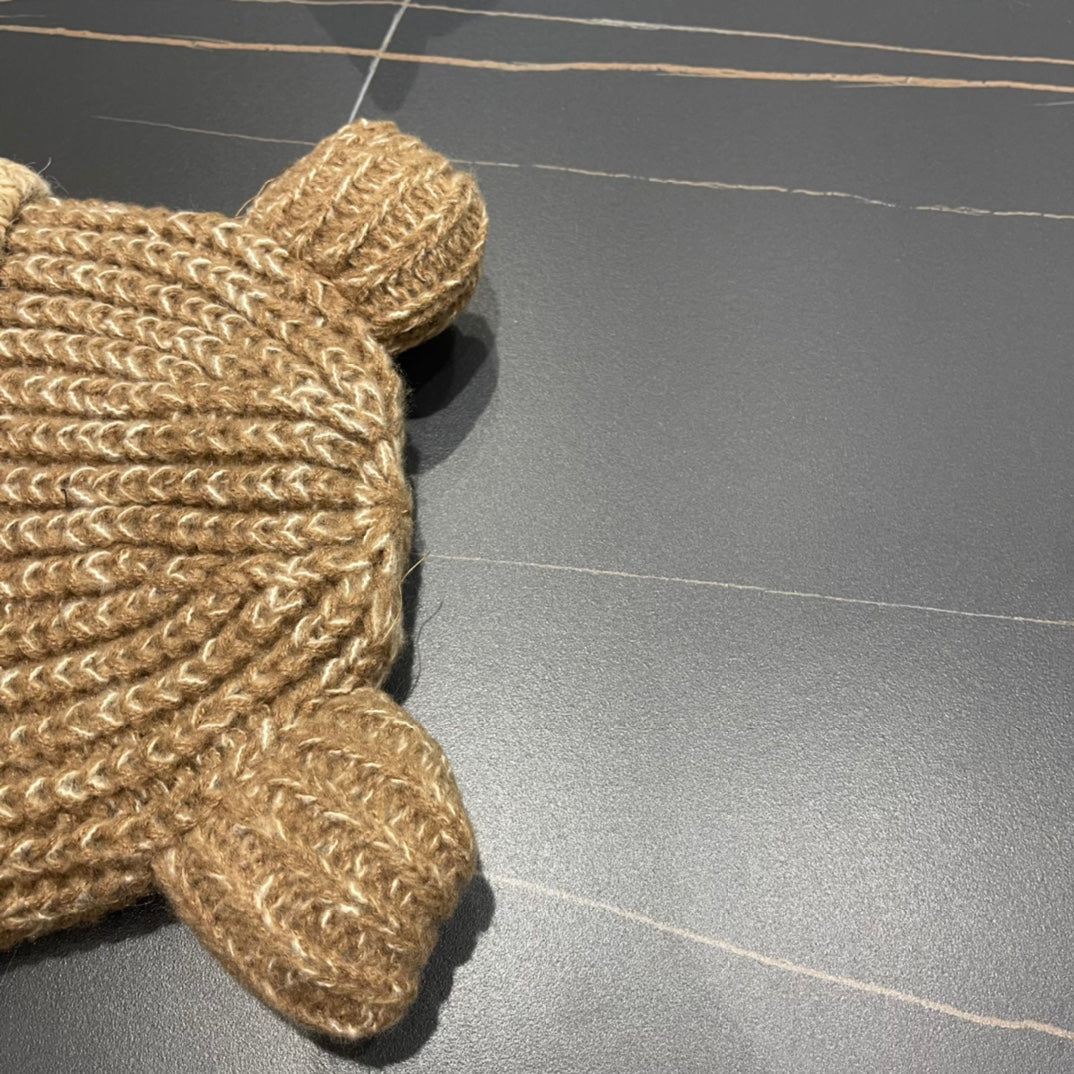 LOUIS VUITTON KNITTED BEANIE HAT WITH CUTE EARS IN PEANUT BROWN WOOL 403485
