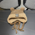 LOUIS VUITTON KNITTED BEANIE HAT WITH CUTE EARS IN PEANUT BROWN WOOL 403485
