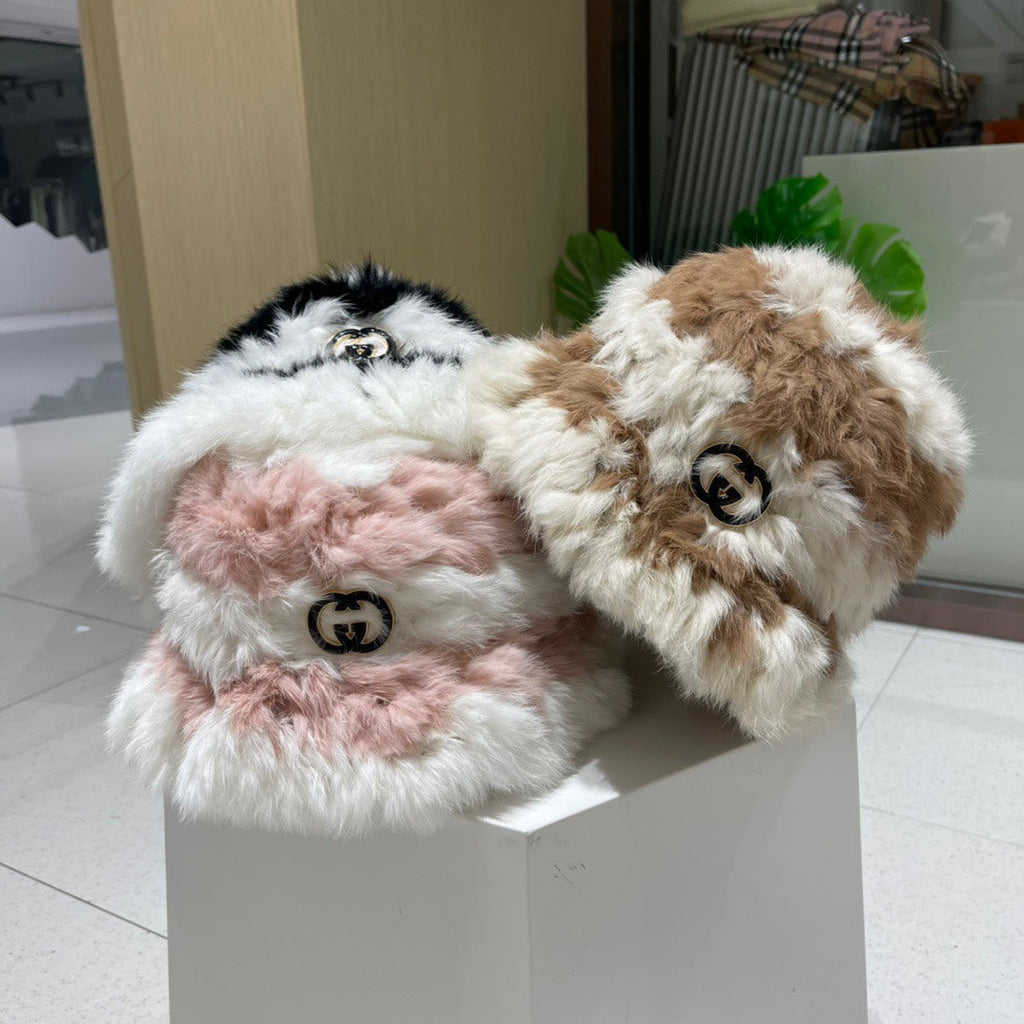 GUCCI BUCKET HAT IN MEDIUM BROWN MIX WHITE RABBIT FUR 404638