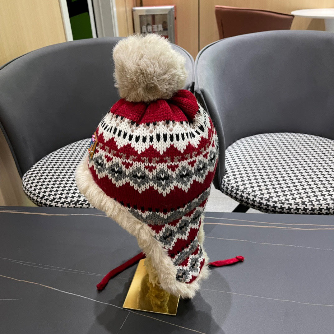 LOUIS VUITTON PLUSH EARMUFFS HAT IN COLORFUL WOOL AND RABBIT FUR 408169