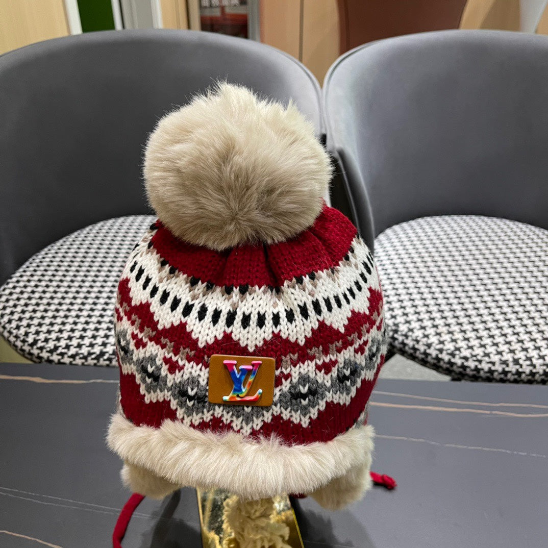 LOUIS VUITTON PLUSH EARMUFFS HAT IN COLORFUL WOOL AND RABBIT FUR 408169
