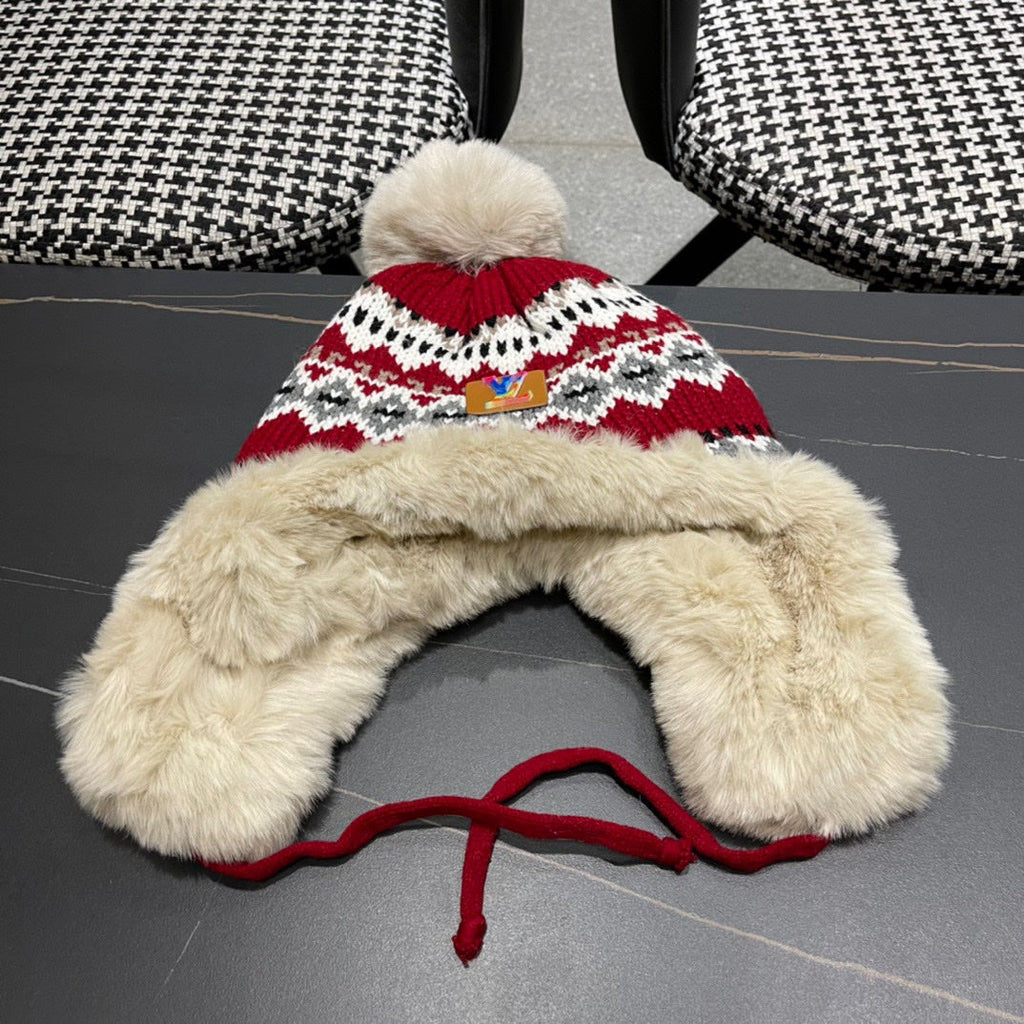 LOUIS VUITTON PLUSH EARMUFFS HAT IN COLORFUL WOOL AND RABBIT FUR 408169