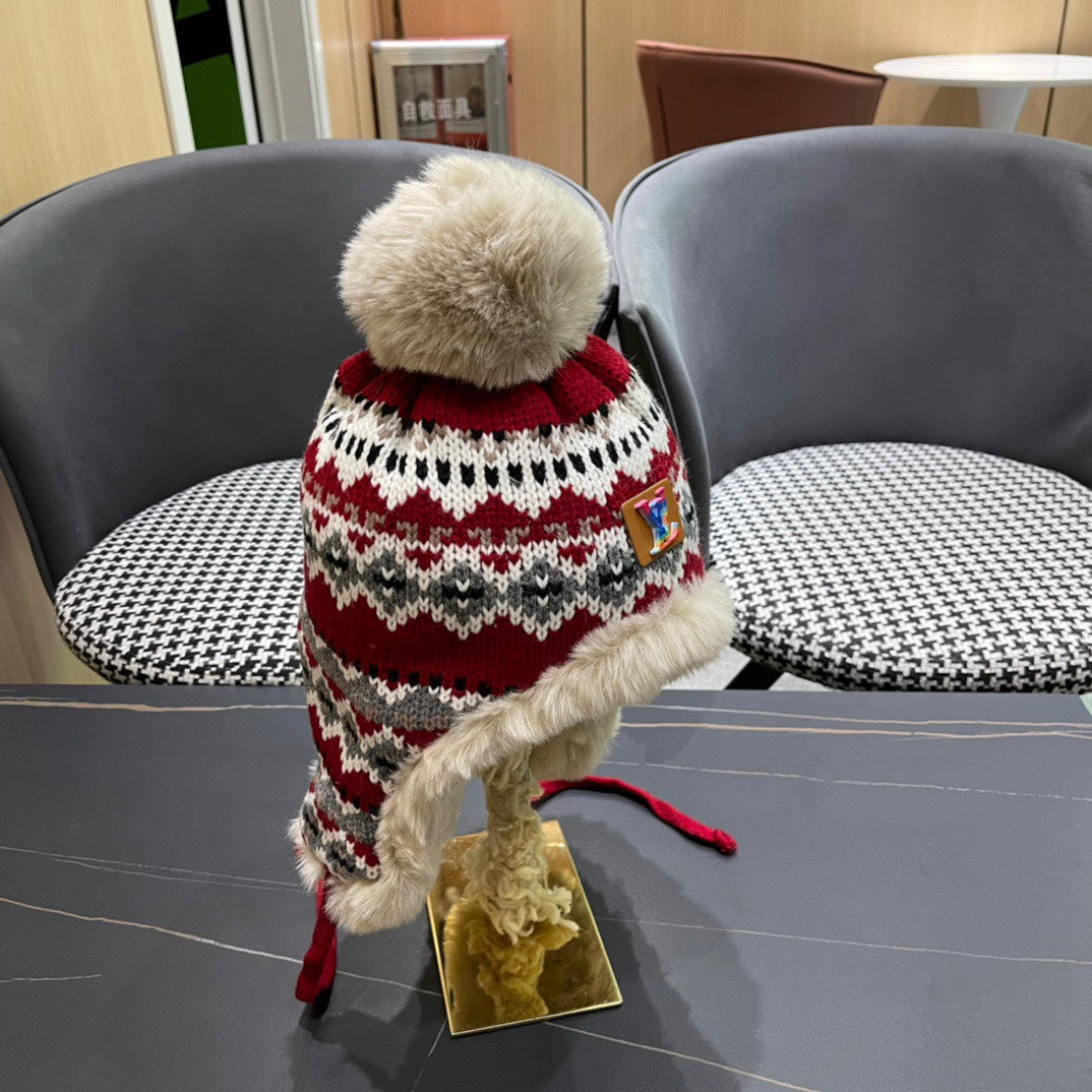 LOUIS VUITTON PLUSH EARMUFFS HAT IN COLORFUL WOOL AND RABBIT FUR 408169