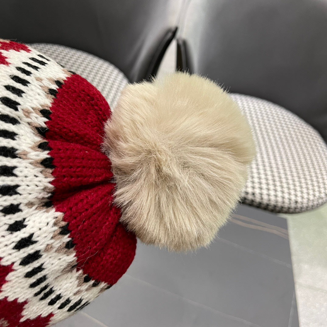 LOUIS VUITTON PLUSH EARMUFFS HAT IN COLORFUL WOOL AND RABBIT FUR 408169