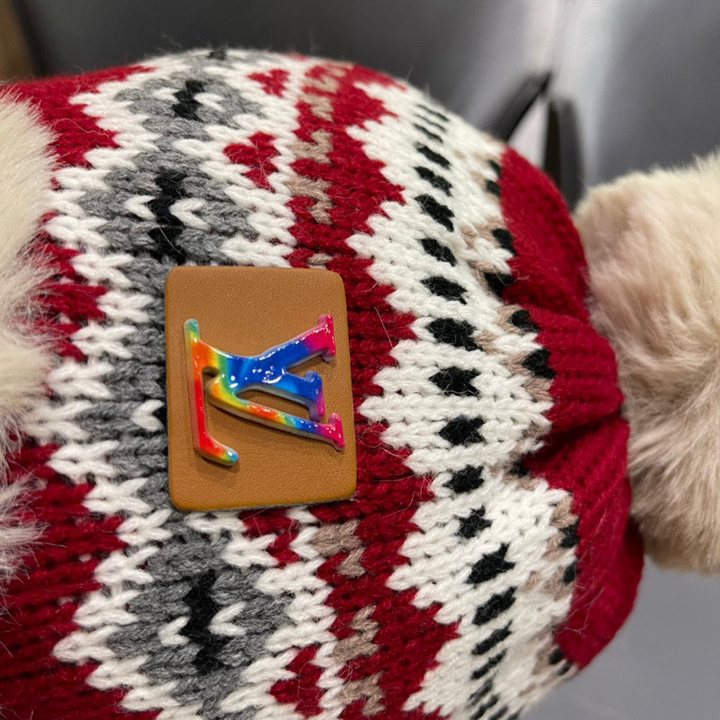 LOUIS VUITTON PLUSH EARMUFFS HAT IN COLORFUL WOOL AND RABBIT FUR 408169