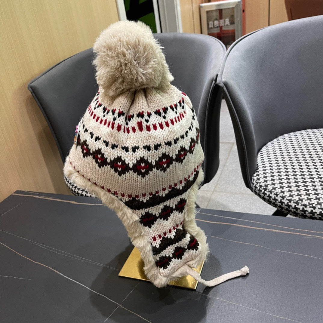 LOUIS VUITTON PLUSH EARMUFFS HAT IN COLORFUL WOOL AND RABBIT FUR 408170