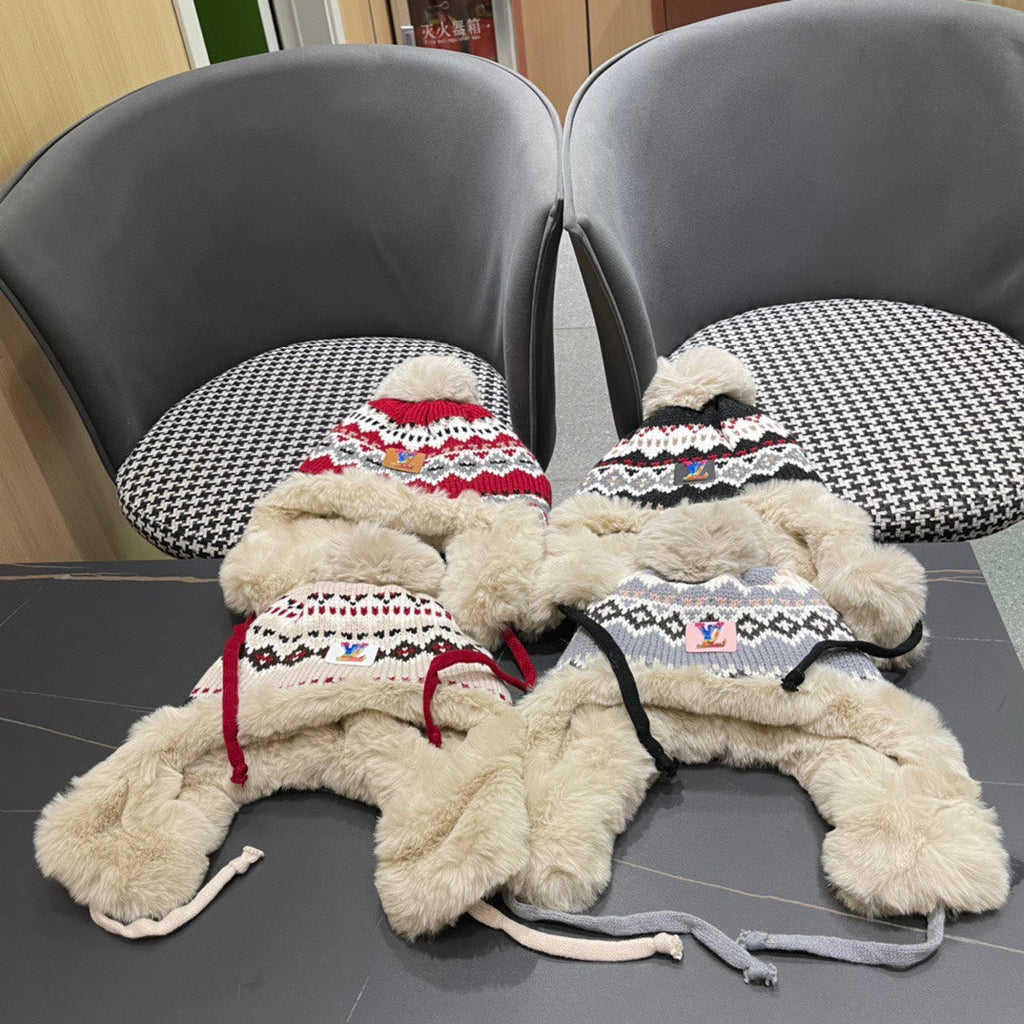 LOUIS VUITTON PLUSH EARMUFFS HAT IN COLORFUL WOOL AND RABBIT FUR 408170