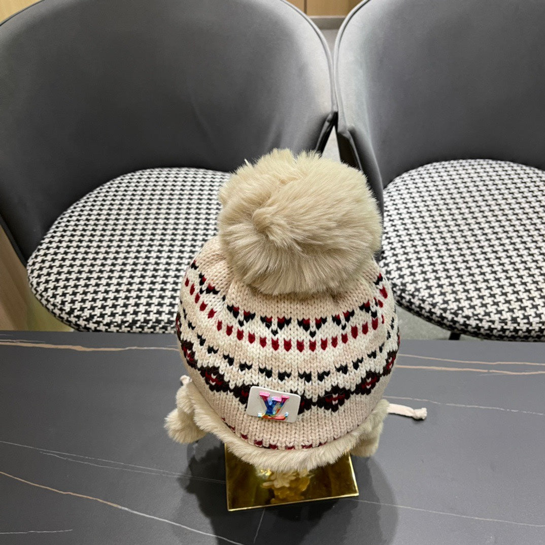 LOUIS VUITTON PLUSH EARMUFFS HAT IN COLORFUL WOOL AND RABBIT FUR 408170