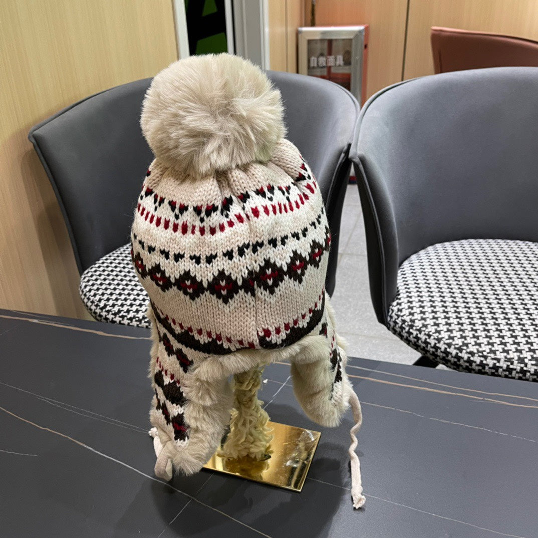 LOUIS VUITTON PLUSH EARMUFFS HAT IN COLORFUL WOOL AND RABBIT FUR 408170