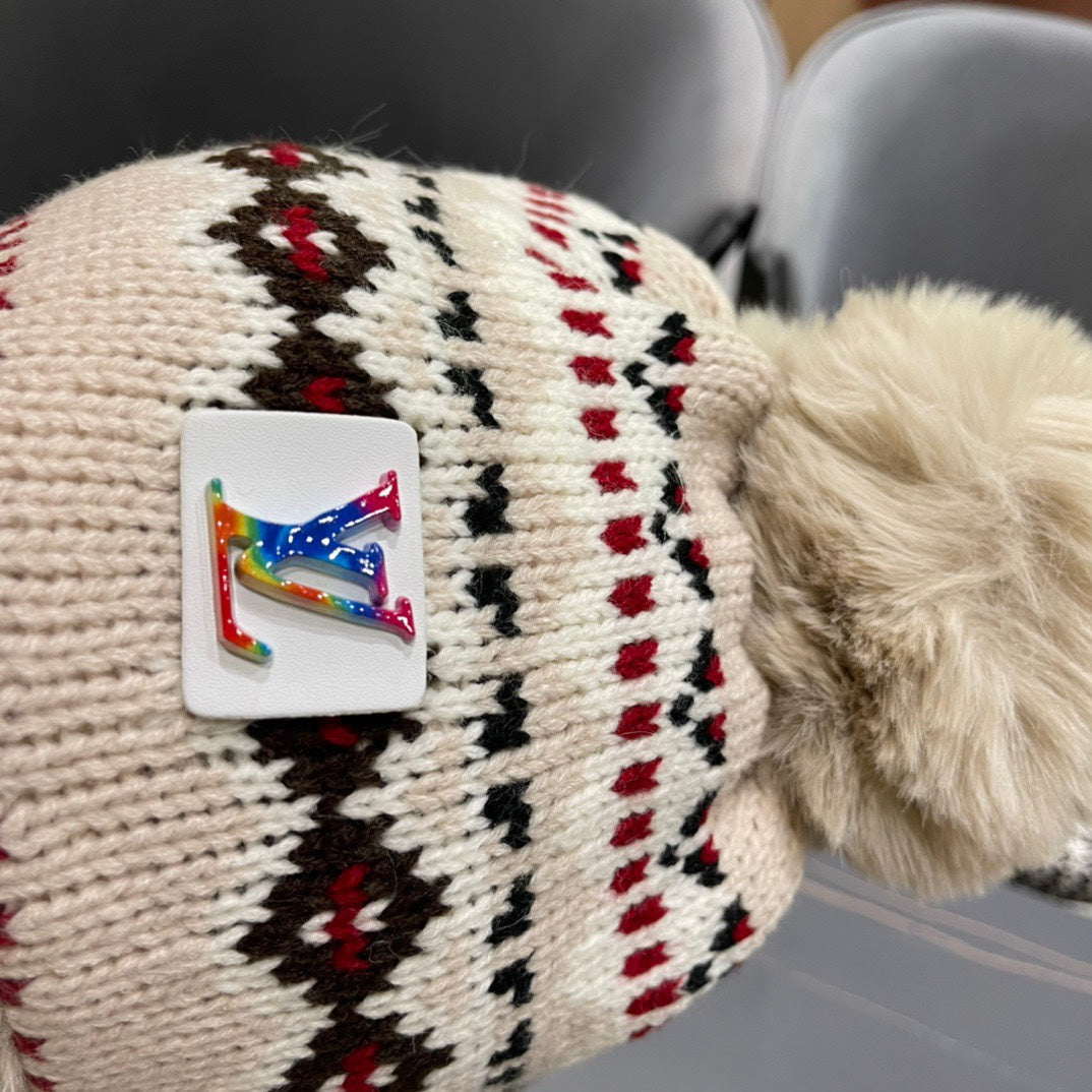LOUIS VUITTON PLUSH EARMUFFS HAT IN COLORFUL WOOL AND RABBIT FUR 408170