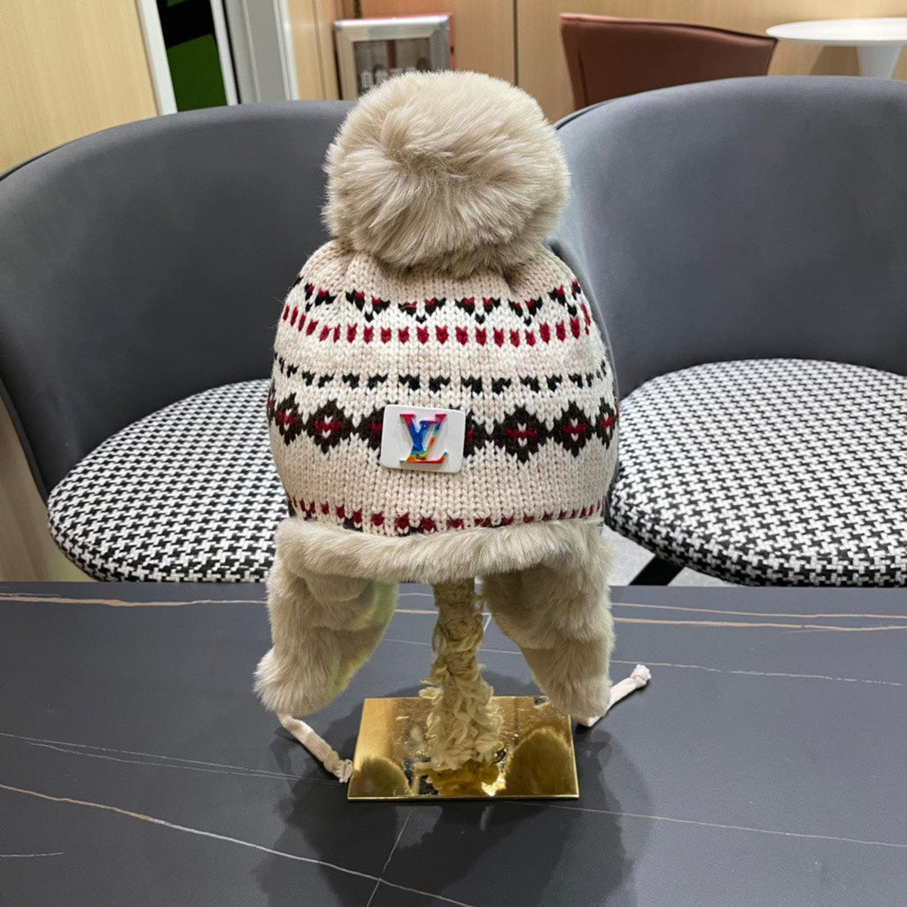 LOUIS VUITTON PLUSH EARMUFFS HAT IN COLORFUL WOOL AND RABBIT FUR 408170
