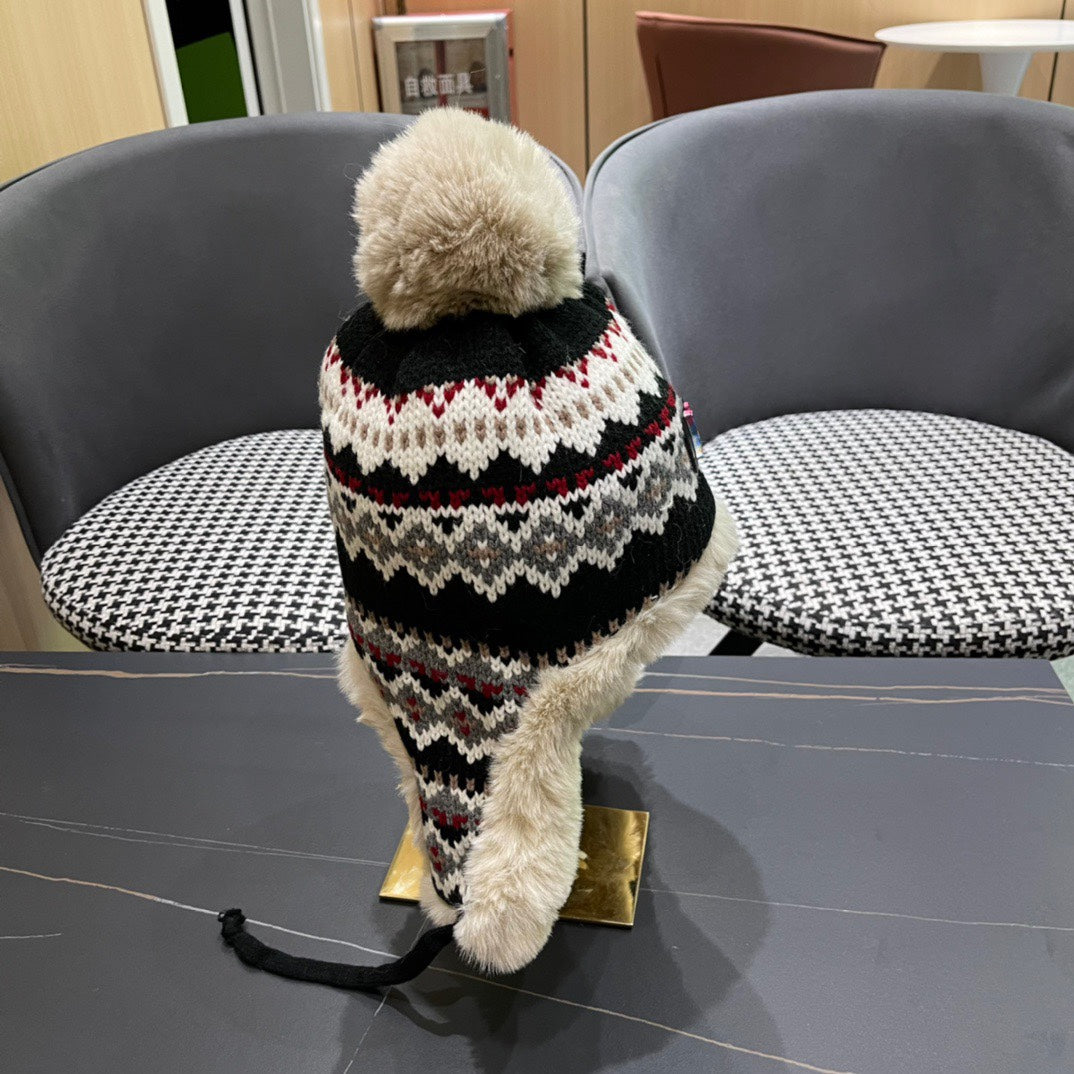 LOUIS VUITTON PLUSH EARMUFFS HAT IN COLORFUL WOOL AND RABBIT FUR 408171