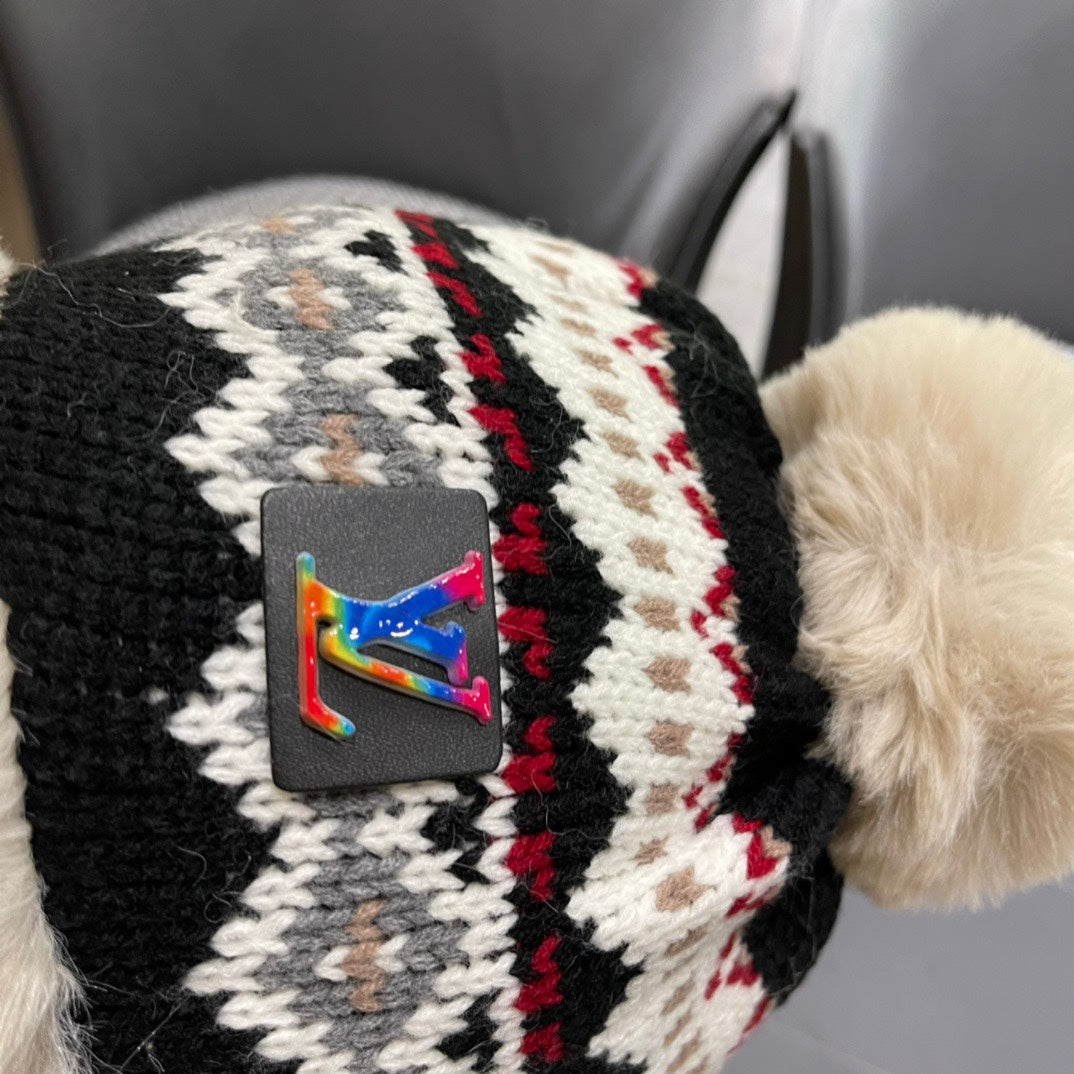LOUIS VUITTON PLUSH EARMUFFS HAT IN COLORFUL WOOL AND RABBIT FUR 408171