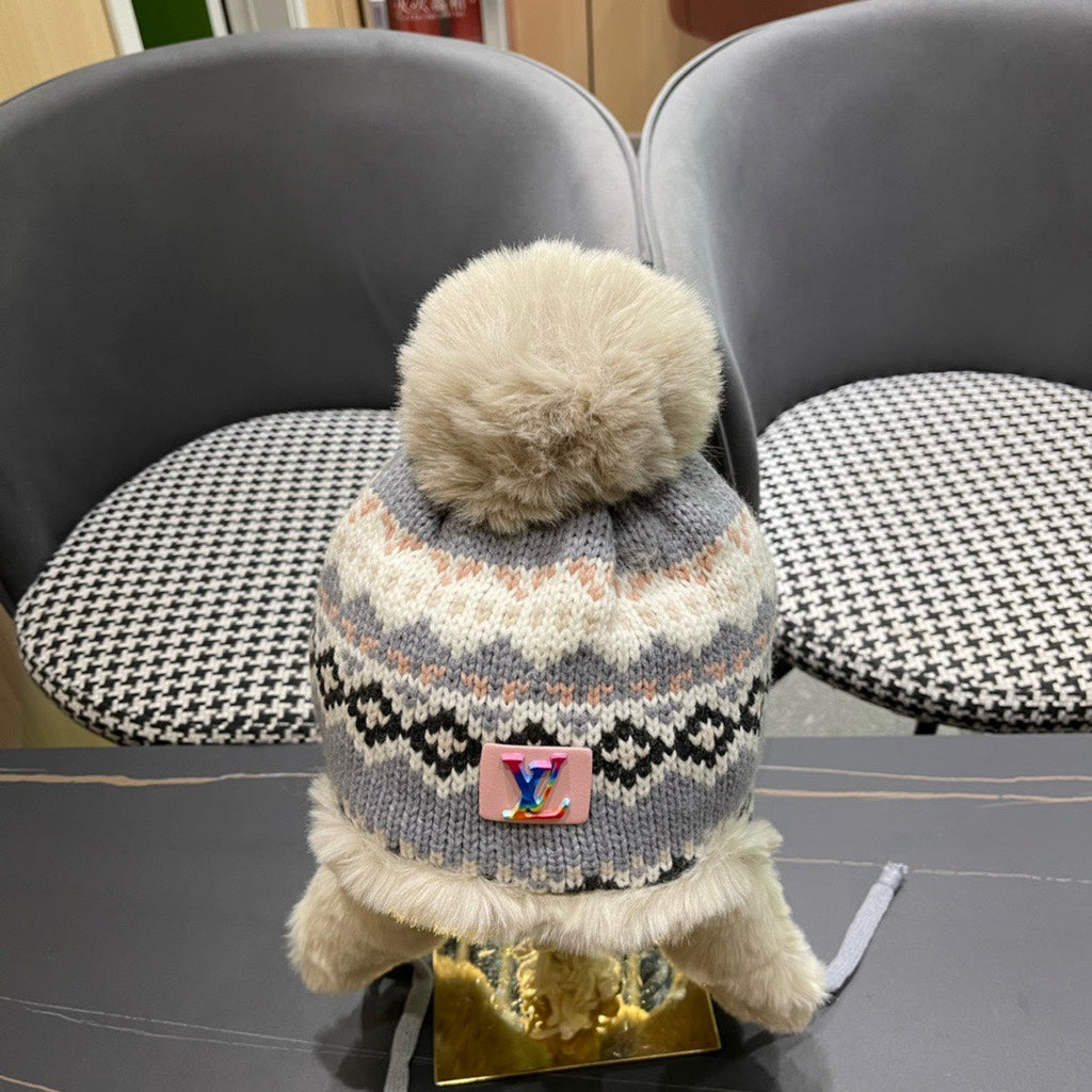 LOUIS VUITTON PLUSH EARMUFFS HAT IN COLORFUL WOOL AND RABBIT FUR 408172