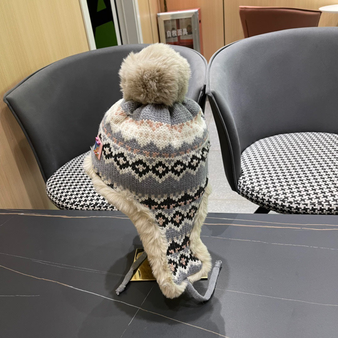 LOUIS VUITTON PLUSH EARMUFFS HAT IN COLORFUL WOOL AND RABBIT FUR 408172
