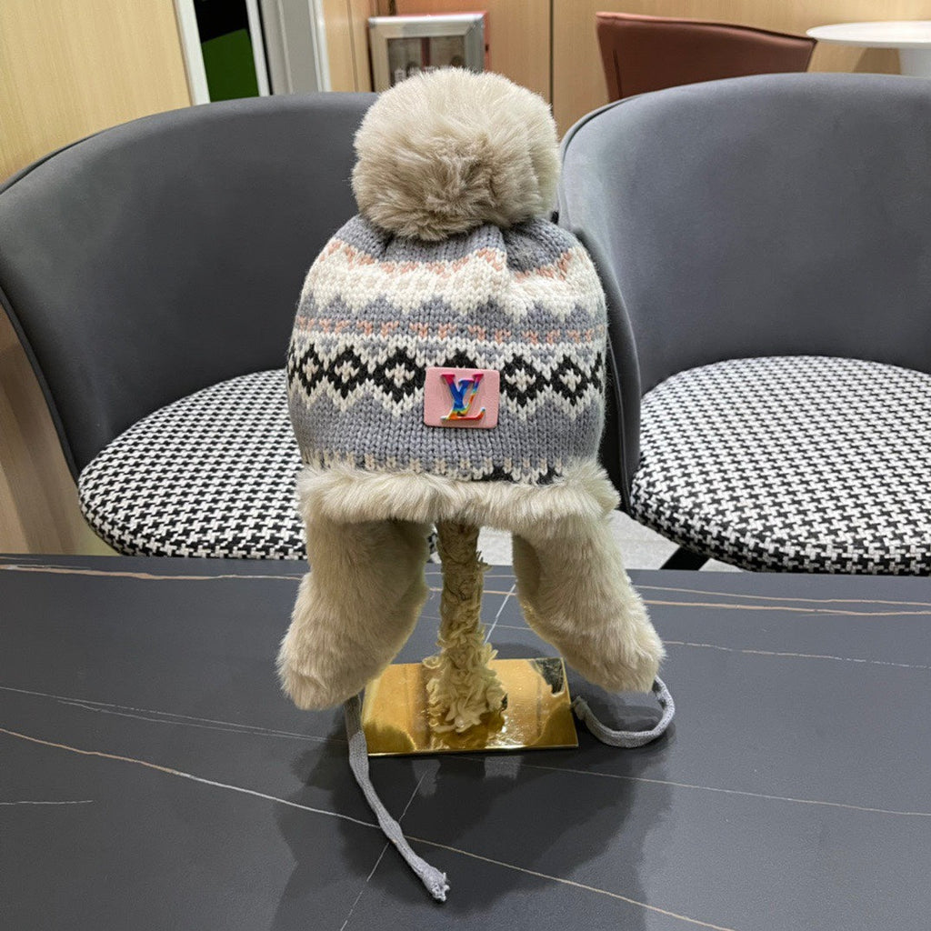 LOUIS VUITTON PLUSH EARMUFFS HAT IN COLORFUL WOOL AND RABBIT FUR 408172