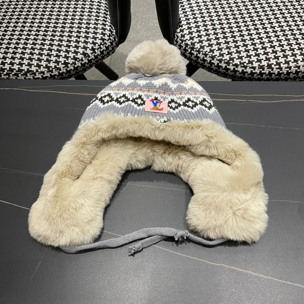 LOUIS VUITTON PLUSH EARMUFFS HAT IN COLORFUL WOOL AND RABBIT FUR 408172