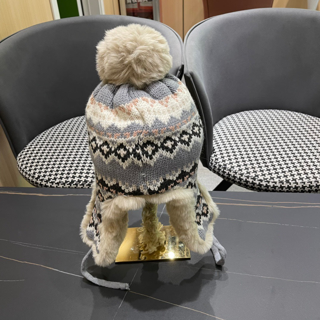 LOUIS VUITTON PLUSH EARMUFFS HAT IN COLORFUL WOOL AND RABBIT FUR 408172