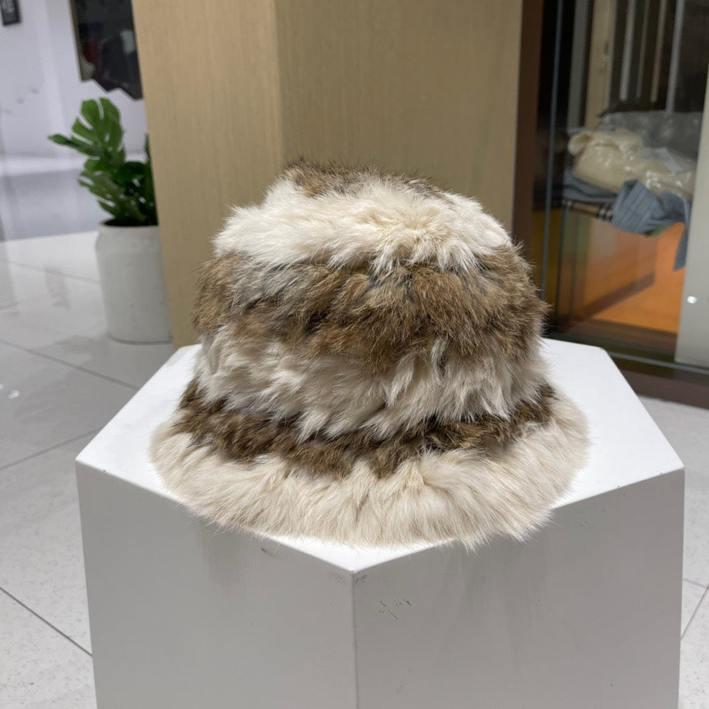 GUCCI BUCKET HAT IN BROWN MIX WHITE FLEECE 412797