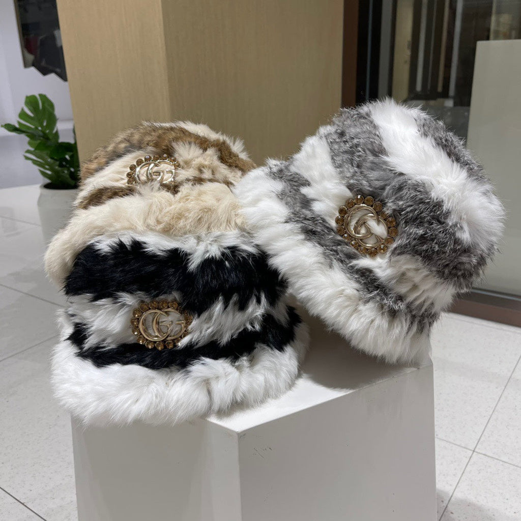 GUCCI BUCKET HAT IN BLACK MIX WHITE FLEECE 412798