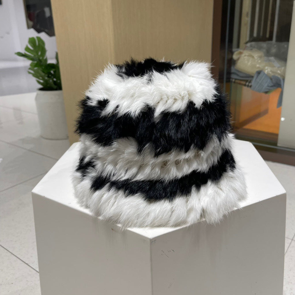 GUCCI BUCKET HAT IN BLACK MIX WHITE FLEECE 412798