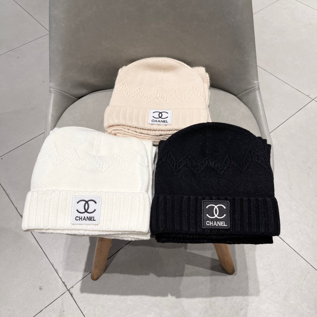 CHANEL SET BEANIE HAT AND SCARF BISQUE BEIGE 427884