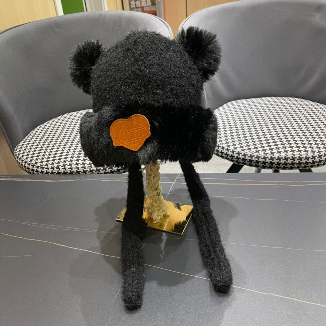 LOUIS VUITTON BEANIE HAT IN BLACK WOOL AND LAMB FUR 427792