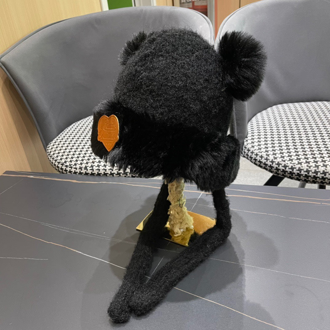 LOUIS VUITTON BEANIE HAT IN BLACK WOOL AND LAMB FUR 427792
