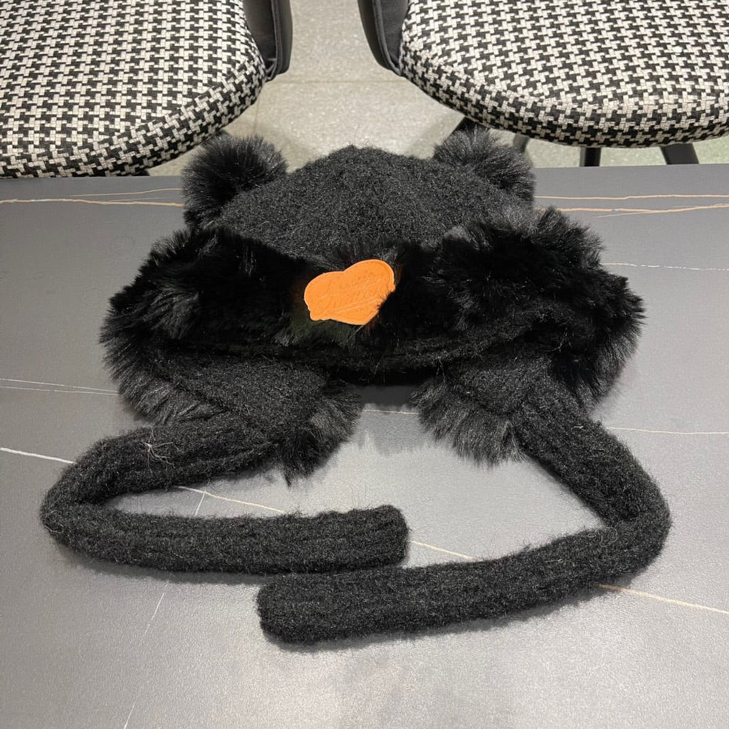 LOUIS VUITTON BEANIE HAT IN BLACK WOOL AND LAMB FUR 427792