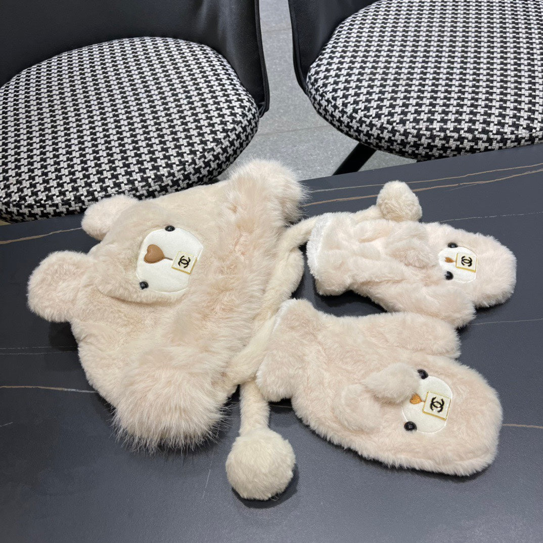 CHANEL THREE-PIECE SET IN BEIGE FLEECE AND WOOL 433196